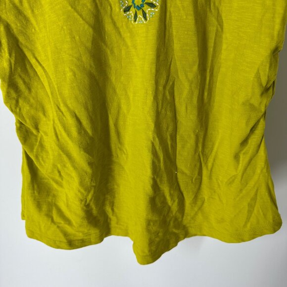 Athleta Lime Green Embroidered V-Neck Womens Short Sleeve Top - Size L - Picture 3 of 8